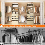 Aheaplus Closet System Set of 2, 4-9Ft Wood Closet Organizer with Drawers & Shelves, Closet Organizer System with 8 Hanging Rods, Walk-in Closets Organizer Wardrobe Closet Rack, White Oak
