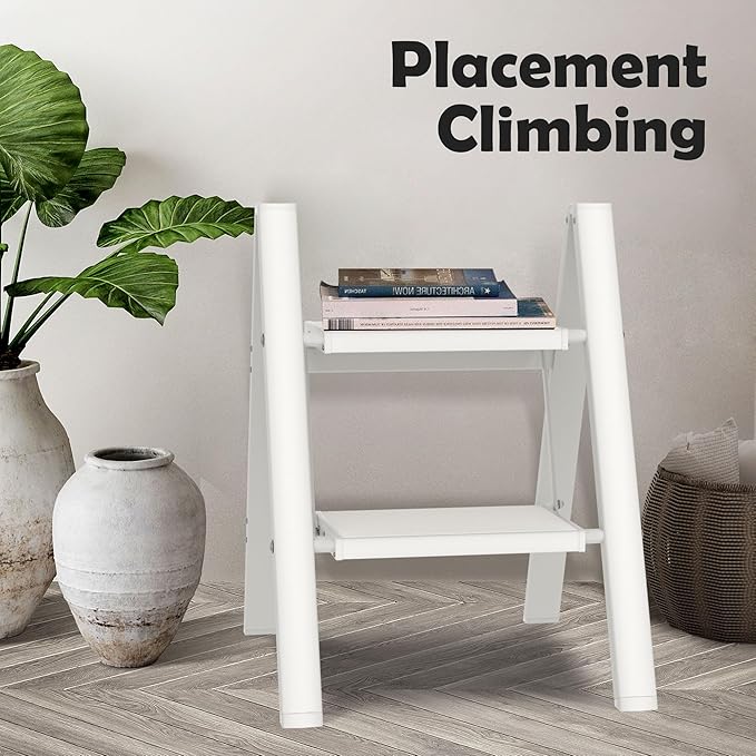 Taranta 2 Step Ladder,Aluminum Lightweight Folding 2 Step Stool with Anti-Slip Wide Pedal, 330lbs Capacity Step Ladder for Household,Kitchen,Office - White