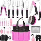 Pink Garden Tool Set Gardening Items for Women - 24PCS Heavy Duty Garden Tools with Detachable Storage Bag, Succulent Tool Set, Weeder