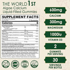 (2 Pack) Plant Based Calcium Supplement 600mg with Vitamin D3 K2, Zinc for Bone Strength, Sustainably Sourced Algae Calcium Magnesium 2:1 Ratio, Sugar Free Calcium Gummies 70+ Trace Minerals, Vegan