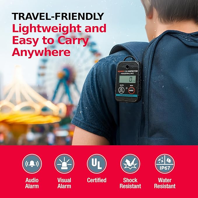 Inspector 2 Industrial Pro Portable Carbon Monoxide Detector – Intrinsically Safe CO Detector with 24-hr TWA & Programmable Visual, Audio & Vibration Alerts