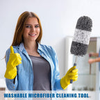 Tanlade 12 Pcs Microfiber Feather Duster for Cleaning 13-31 Inch Extendable Cobweb Dusters Ceiling Fan Duster Washable Bendable Tool for Office Car Window Furniture (Gray White)