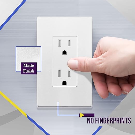 ENERLITES 40 Pack Matte White Decorator Receptacle, Standard Electrical Wall Outlet, 15A 125V, Self-Grounding, 2-Pole, 3-Wire, 5-15R, UL Listed, 61502-TR-MW, Tamper Resistant