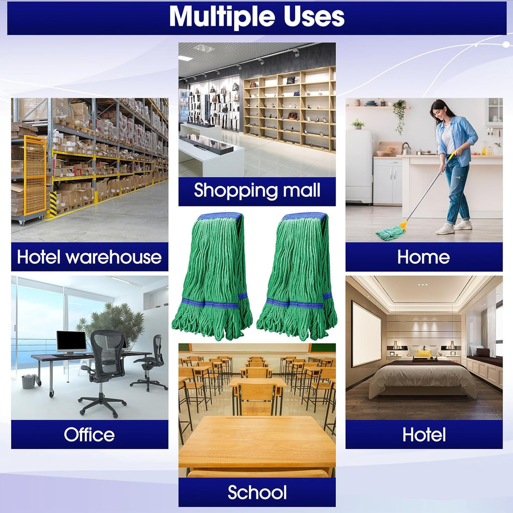 6 Pack Heavy Loop End Cotton String Mop Head Heavy Duty Mop Head Commercial Refills Mop Head Replacement for Home Industrial Commercial Floor Cleaning(Green, Blue)