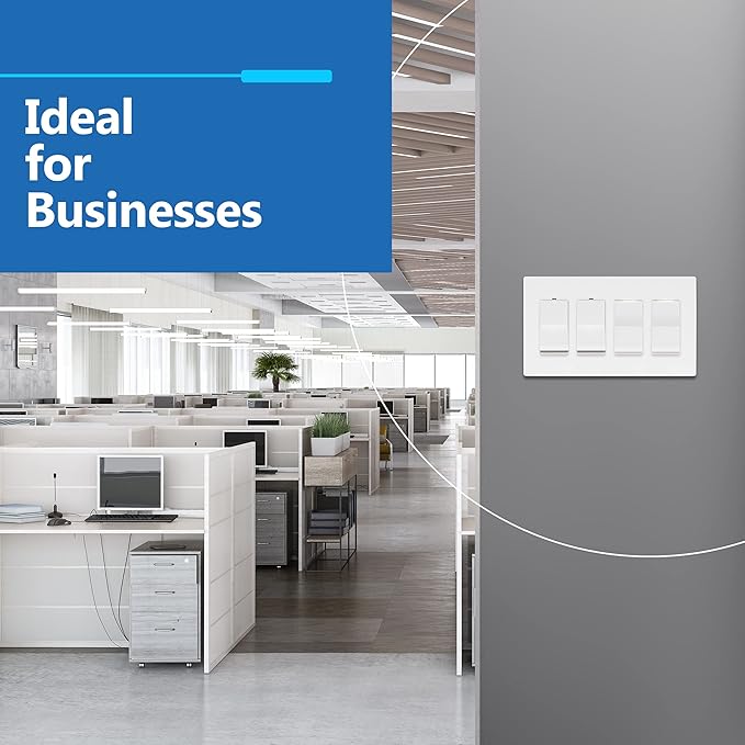 LIDER Matte Finish Quadruple Decorator Switch Cover, Screwless Wall Plate, Mid-Size 4-Gang 4.88" x 8.58", Polycarbonate Thermoplastic, UL Listed, LSWP-34M-W2P, White, 2 Pack