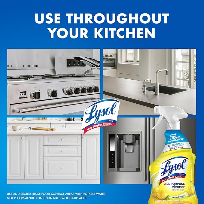 Lysol All Purpose Cleaner Spray, Multi-Purpose Disinfecting Spray, Kitchen & Bathroom Cleaner, Lemon Breeze Scent, 32 Fl Oz