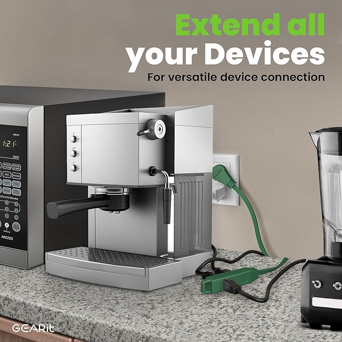 GEARit 360 Rotating Flat Plug Extension Cord with 3 Outlets (10ft, Green) 16AWG/13A 3 Prong Wire, Outlet Saver for Home Office Dorm Room Essentials, ETL Certified