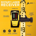 AdirPro Universal Rotary Laser Detector (LD-8) - Digital Rotary Laser Receiver with Dual Display and Built-In Bubble Level, Compatible with Most Red Rotary Lasers - Rod Clamp Included