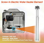 Mornajina 02582 Electric Water Heater Elements 4500W 240V, Hot Water Heater Replacement Parts Screw-in RV Hot Water Heater Fit Most Models, Foldback Type