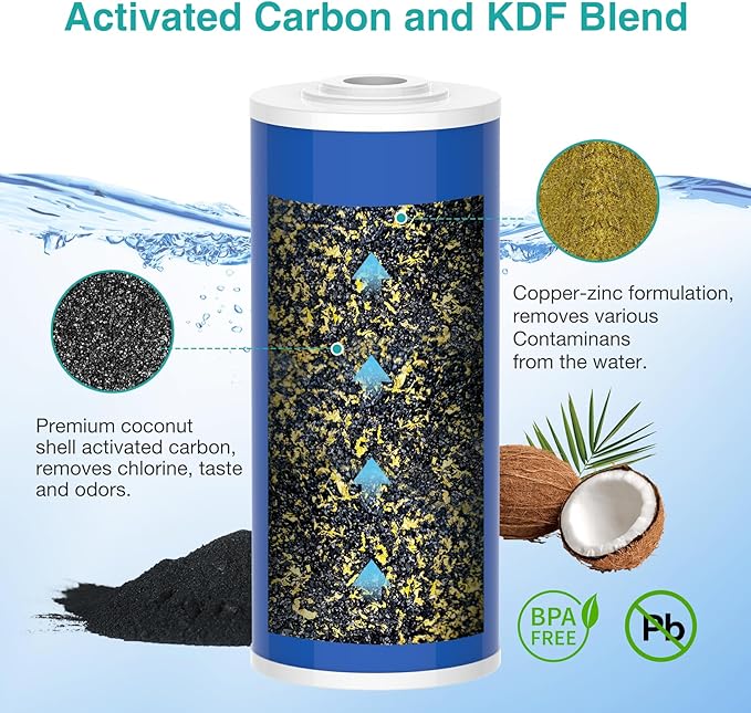 SimPure 10" x 4.5" Carbon and KDF Filters, Whole House KDF/GAC Water Filter Cartridge Replacement for DB10C-2KDF, DB10P (2 Pack)