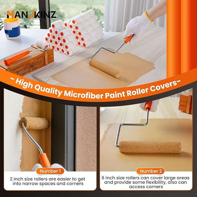 Microfiber Paint Roller, 40 Pack 2 Inch and 6 Inch Small Paint Roller Covers, Mini Paint Rollers for House Painting with Paint Roller Frame, Wall Painting Tool