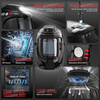 YESWELDER Auto Darkening Welding Helmet with Rechargeable Fan and Light, 3.93"X3.66"Large View 1/1/1/1 True Color 4 Arc Sensor Solar Powered Welding Hood, 3/5-9/9-13 Wide Shade Weld Mask LYG-30800H