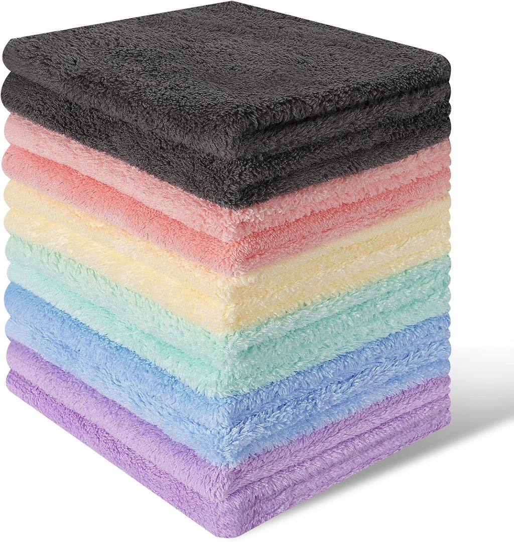 Microfiber Cleaning Cloths, 12 Pack Coral Fleece Cleaning Rags for Housekeeping, Highly Absorbent Reusable Cleaning Towels,10"X10"(Multicolor)