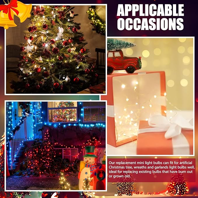 Mudder 60Count 2.5V Christmas 50/100/150/200 Count Mini Incandescent Wire Replacement Bulbs Indoor/Outdoor Christmas Lights Decor for Home Xmas Tree (White Base with Fresh Bulb)