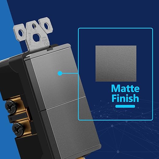 LIDER Minimalist Design Matte Finish Lighted Double Switch, Combination Frameless Decorator Switch with Locator Light, Ground Terminal, Single Pole, 15A 120-277V, UL Listed, LCS2-1P-SG, Space Gray