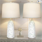 22.5" Faux Stone Table Lamps Set of 2, Farmhouse Lamps for Bedroom with Linen Shade, Rotary Switch Bedside Lamps with 3-Way Dimmable Bulb for Living Room Nightstand Home Decor(Bulb Included)