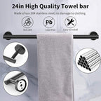 Newfun 10 Piecess Matte Black Bathroom Hardware Set - Includes 24inch Towel Bar, Robe Hook, Toilet Paper Holder, Bathroom Accessories Set Stainless Steel Wall Mounted (Matte Black)