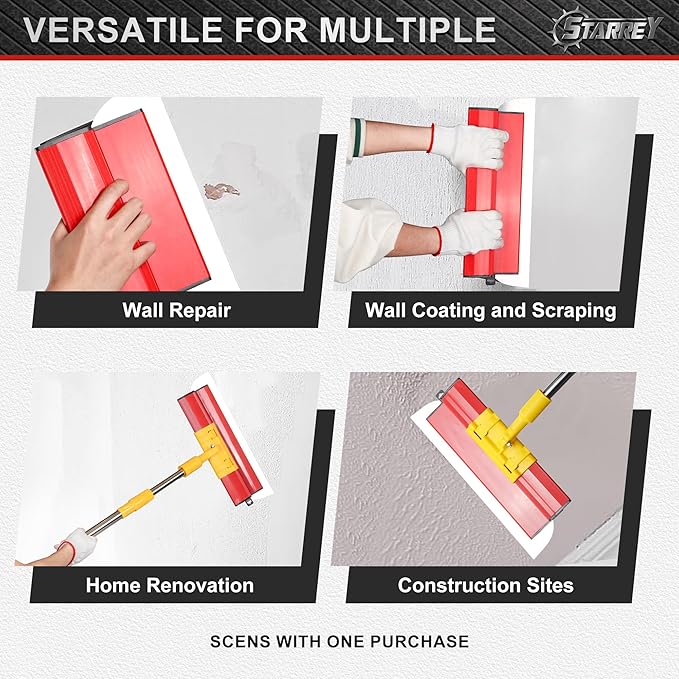 Drywall Skimming Blade Set with 30" - 48" Extension Handle 10in/16in/24in/32in Stainless Steel Skimming Blades for Wall Surface Smoothing Drywall Plaster Wallboard Includes Replaceable Blades