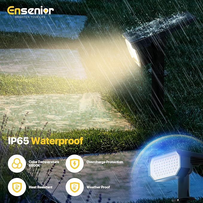 Ensenior Solar Spotlights Outdoor, Brightness Adjustable 3000K LED Solar Garden Lights, 56 LEDs Solar Powered Landscape Lights, Auto ON/Off, Waterproof, for Yard/Garden/Pathway - 10 Pack