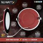 NUWATT 2 Hour 6" Fire Rated Recessed Lighting 6 Inch Wafer LED Lights, 5CCT 2700K/3000K/3500K/4000K/5000K, Wet & IC Rated, 15W, Dimmable 1200LM, 90CRI Black Recessed Light, No Cone Needed, ETL, 6 Pack