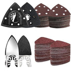 LEILUO 127 Pcs Oscillating Tool Sanding Pad Kit 2 Pcs 93mm Triangle Sanding Pads 2 Pcs Fingertip Sand Pads 120 Pcs Sandpaper 3 Pcs Adapters Compatible with DeWalt Makita Ryobi Milwaukee and More