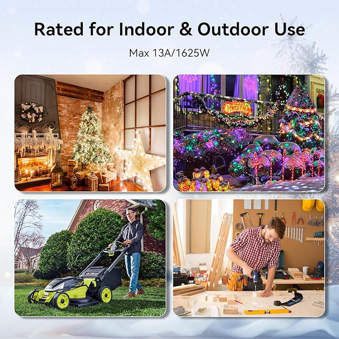 K KASONIC - 25 FT Halloween Lights Outdoor Extension Cord 1 to 3 Splitter, 3 Prong Outlets Plugs, 16AWG/3C SJTW Weatherproof Wire for Holiday Decoration Light, ETL Listed, Black