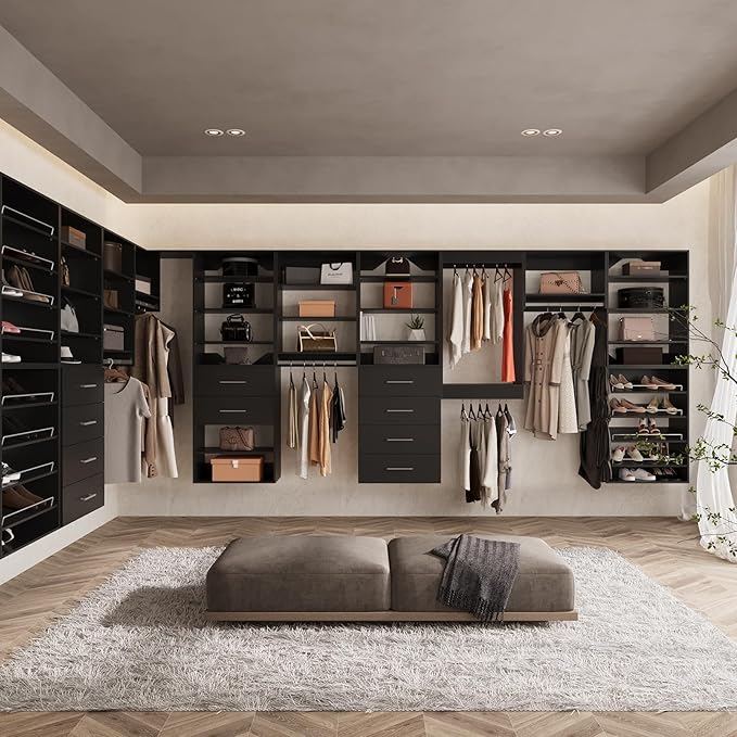 ROOMTEC 19.5" Medium Hanging Closet Unit, Modular Closet System with Hanging Rod, Wardrobe Organizer for Bedroom or Walk-in Closet, Wall Mounted, Customizable Clothes Storage Unit, Black