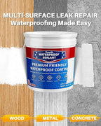Polyurethane Waterproof Coating 5 Gallon White, Large Capacity for Large Area Cracks & Leaks Repair Coating for Pools, Roofs, Decks, Walls, Durable Water-Based Polyurethane Waterproof Sealant
