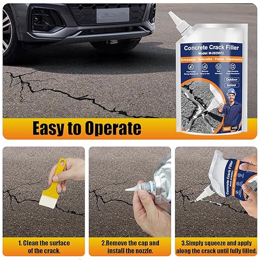 Concrete Crack Filler, 4 PCS Self Leveling Cement Crack Sealant, Quick-Drying Sealing Adhesive Repair Sealer for Driveways, Sidewalks, Patios, Waterproof Outdoor Joint Caulking Glue, Gray