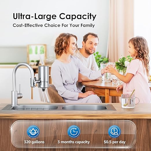 Waterdrop Water Filter for Sink Faucet, 360° Rotating Stainless Steel, NSF Certified Water Purifier for Kitchen Sink, 3 Months Long Lasting Tap Water Filter, Reduce Chlorine, 1 Filters