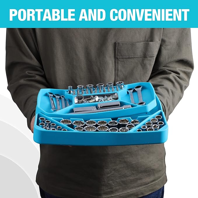 DURATECH 2-Piece Silicone Tool Tray, Premium Non-Slip Flexible Tool Organizer with Magnetic Tray, Tool Storage for Socket, Bolts and Nuts, Screwdriver bits, Gift for Christmas, Mechanic & Garage Tool