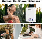 CAMPLUX First F10 Tankless Water Heater with 3-Level Adjustable & Foldable Handle, 2.64GPM, Screw-Free Design, 68,000 BTU Outdoor Portable Propane Water Heater for Camping, LED Digital Display, White