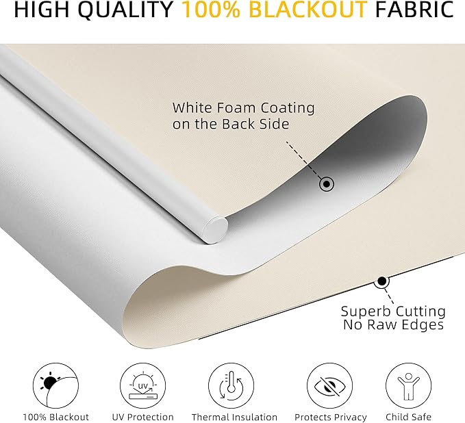 ChrisDowa Cordless Blackout Roller Shades for Windows, Thermal Insulated UV Protection Pull Down Shades, Total Blackout Window Blinds for Home, Office, Bedroom, Door (35" W x 72" H, Beige)