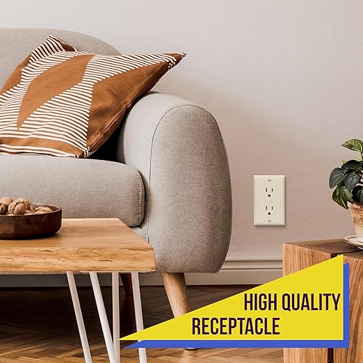 ENERLITES 10 Pack Light Almond Decorator Receptacle with Screwless Wall Plate, Standard Electrical Wall Outlet, 15A 125V, Self-Grounding, 2-Pole, 3-Wire, 5-15R, UL Listed, Tamper Resistant