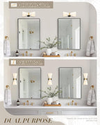 Wall Sconces Set of Two, HWH 14.3 Inch Black and Gold Bathroom Sconces with Frosted Milk White Striped Glass, Up Down Modern Wall Light fixtures for Living Room Bedroom, 5HZG97B-2W-2PK BK+BG