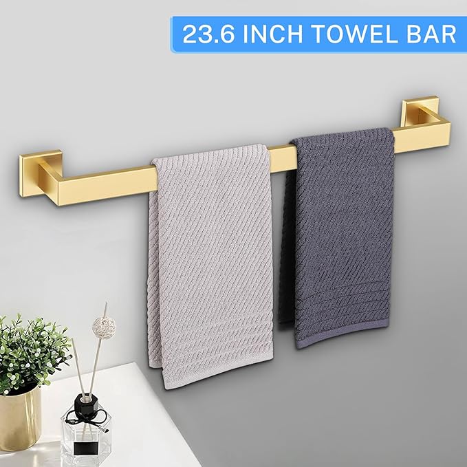 10-Piece Brushed Gold Bathroom Hardware Set Gold Towel Bar Set,Towel Holder/Rack for Bathroom,Stainless Steel Wall-Mounted 23.6 Inch Bathroom Accessories Set