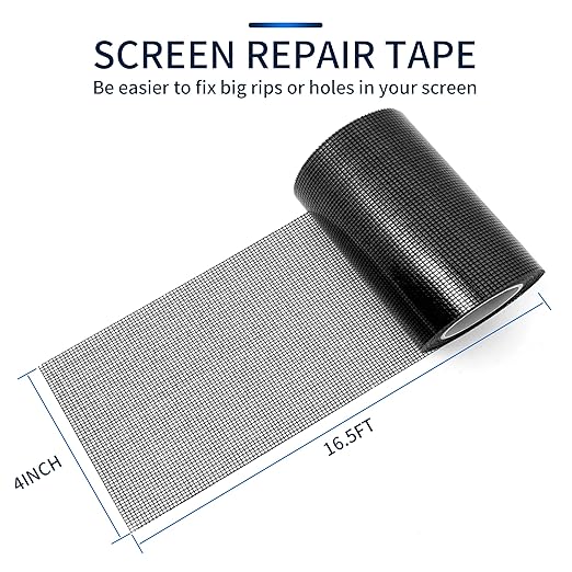 Window Screen Repair Tape,4inX 16.5FT Heavy Duty Screen Repair Kit for Window Screen and Screen Door Tears Holes,Strong Adhesive & Waterproof Window Screen Patch