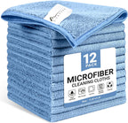 Microfiber Cleaning Cloth, 12 Pack Blue Cleaning Rags for Housekeeping, Reusable Microfiber Towels for Car, Kitchen, Bathroom and Household Cleaning Supplies, 11.8"X11.8"