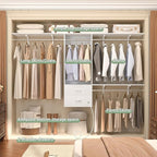 Cyclysio 8 FT Hanging Closet Organizer, 96 Inch Closet Organizer and Storage with 4 Adjustable Rods and 3 Shelving Towers, Wardrobe with Drawers for 4-8FT Spaces(Cut-to-Fit), White