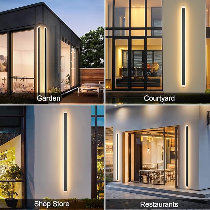 Aipsun 2 Packs Porch Wall Lights 55W 78.7 inch Long Strip Modern Outdoor Wall Light Fixture, Black Wall Mount Lighting Sconce Exterior Lights Wall Sconce 3000K for House Living Room Corridor