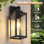 BesLowe 14” Upgraded Motion Sensor Outdoor Wall Lights, Dusk to Dawn Porch Lights Outdoor Wall Sconces, 3 Lighting Modes Exterior Lighting Fixtures with Hooks, Black Outside Lights for House, 2-Pack