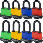 Colored Waterproof Padlocks, Heavy Duty Laminated Steel Lock with Blue Plastic Covered, Keyed Alike Outdoor Locks, Can Be Used as Lockout Tagout Lock, Long Padlocks, Pack of 12