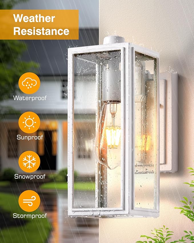 VIANIS 2 Pack White Outdoor Lighting Fixtures, Dusk to Dawn Outdoor Lighting, Exterior Light Fixture Wall Mount for House, Anti-Rust Aluminium Porch Lights Outdoor for Patio, Entryway