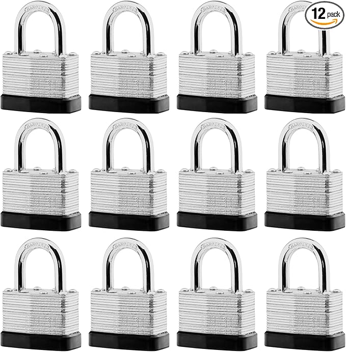 12-Pack Keyed Alike Laminated Steel Padlocks Keys, 1-3/4" Wide, Heavy Duty Pad Lock Set with Same Keys