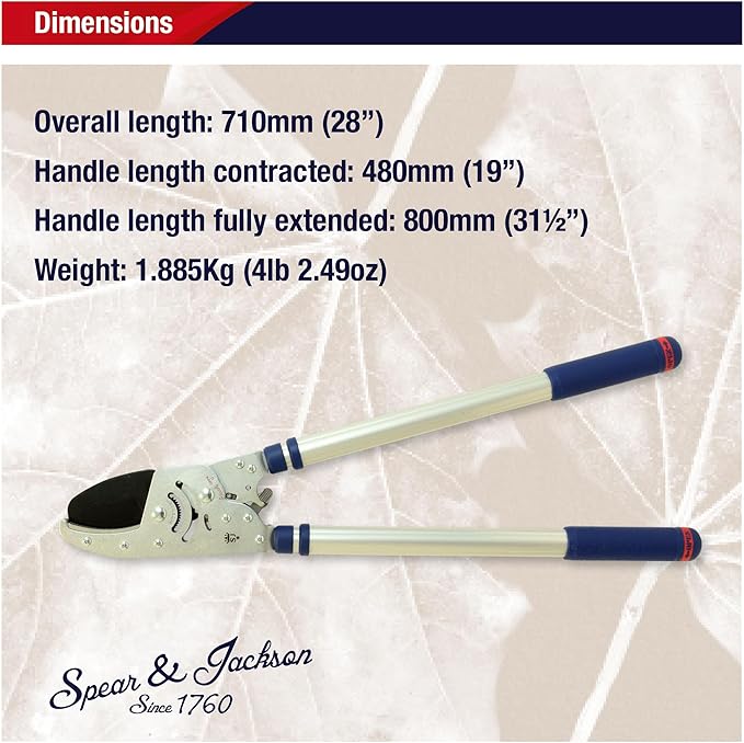 Spear & Jackson 8290RS Razorsharp Heavy Duty Telescopic Ratchet Anvil Loppers, Multicoloured