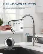 FORIOUS Kitchen Faucet with Pull Down Sprayer, Brushed Nickel Stainless Steel Single Handle Classic Spring Commercial Sink Faucet for RV Camper Bar Farmhouse Laundry