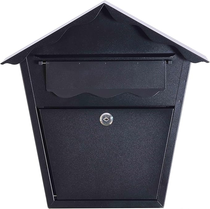 Wall Mount Locking Mailbox - Black Horizontal Triangular Security Mailbox - Waterproof Vertical Drop Mail Box Outdoor with Key