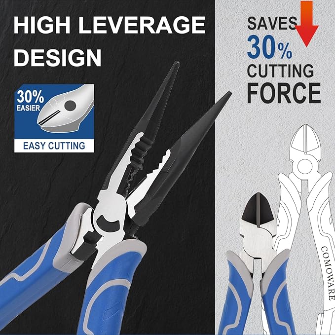 COMOWARE 7Pcs Pliers Tool Set, Mechanic Pliers with Rolling Pouch, including Groove Joint Long Nose Slip Joint Diagonal & Wire Plier for Home DIY Craft Projects Basic Repairs