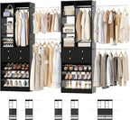 Closet System, Up to 134"/11.2 FT Closet Organizer with 4 Wooden Drawers and Shelves, Walk-in Closet System with 6 Hanging Rods, Built-in Closet Can Fit 96"/8FT, 120"/10FT, Black