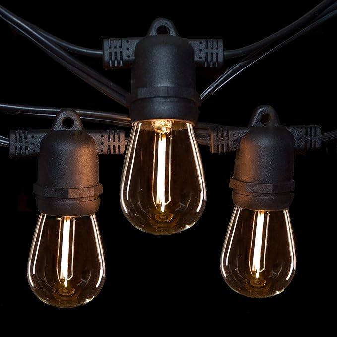 Hometown Evolution, Inc. E26 Commercial String Lights with 16 Gauge Wire (24 Foot 12 Socket, S14 LED Filament 1 Watt Bulbs)